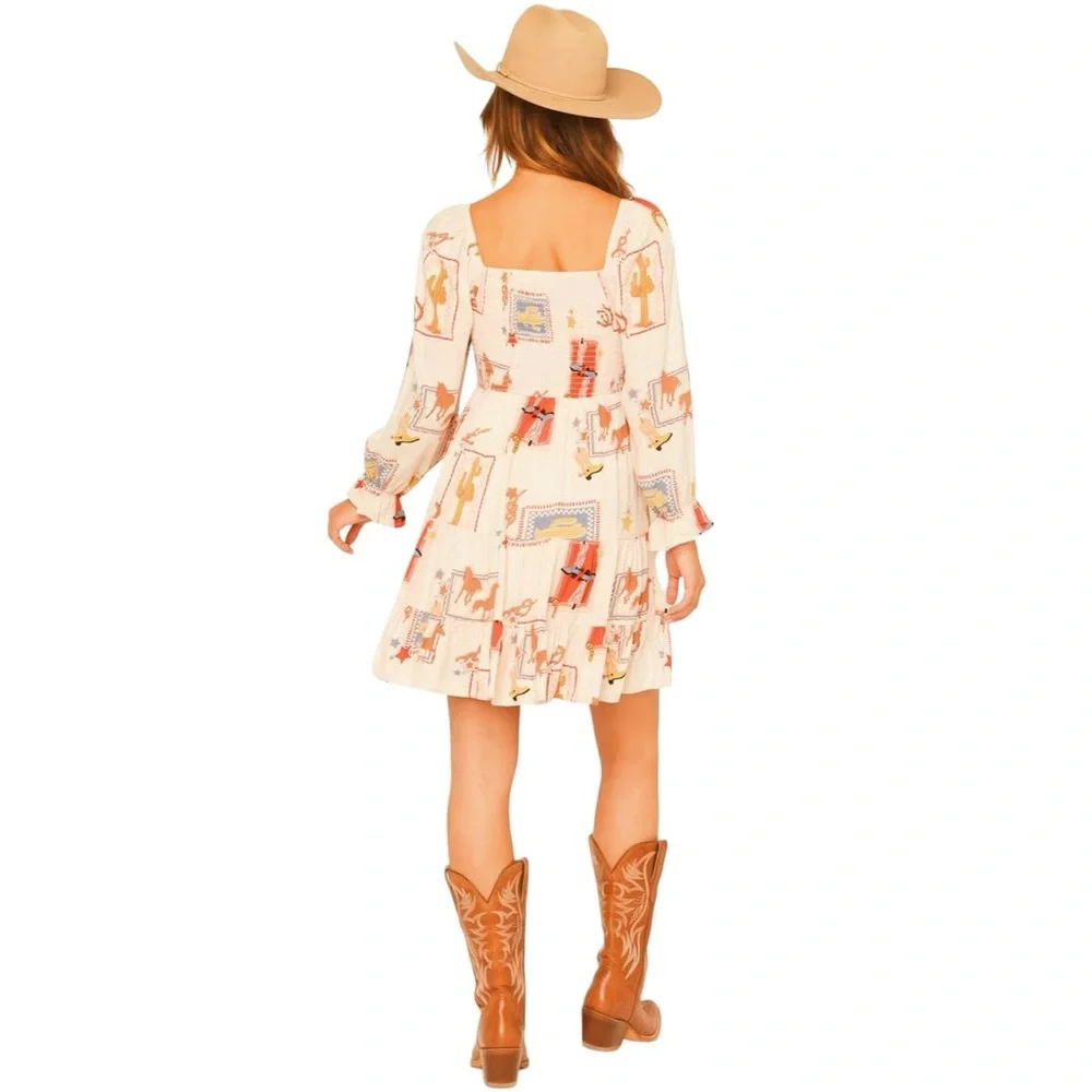 New blue b Pale Pink Western Themed Cowboy Boot Horse Sweetheart Mini Dress S - Picture 4 of 4